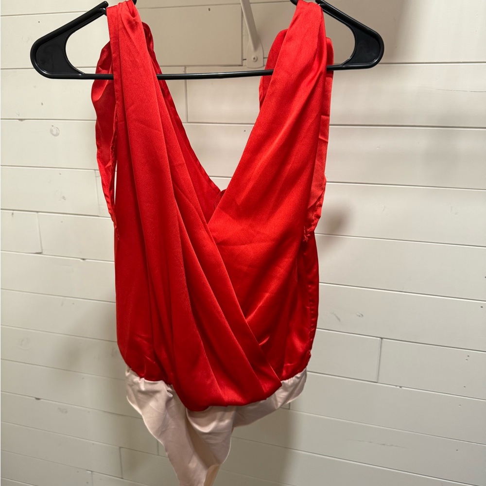 Red and Cream Women's Bodysuit